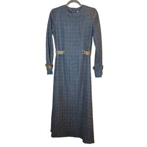 Sucrefas Women’s Chic Long Sleeve Equestrian Dress in Gray Brown Check Sz